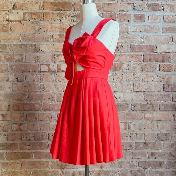 BNWT ASOS Tomato Red Linen Bow Dress - Picture 9 of 12